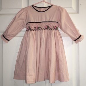 long sleeve pink flower smocked dress